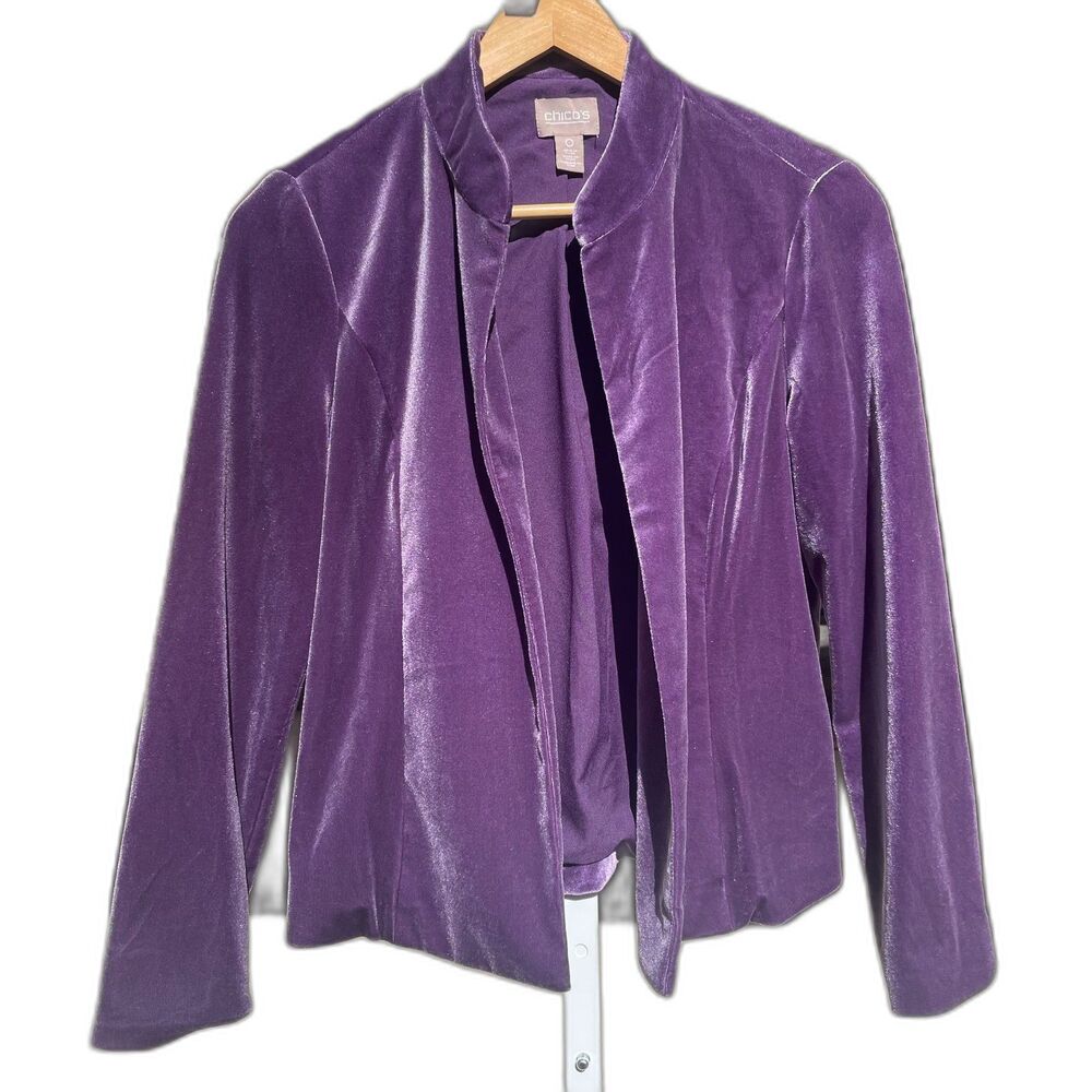 Chico's open front purple velvet blazer size 0